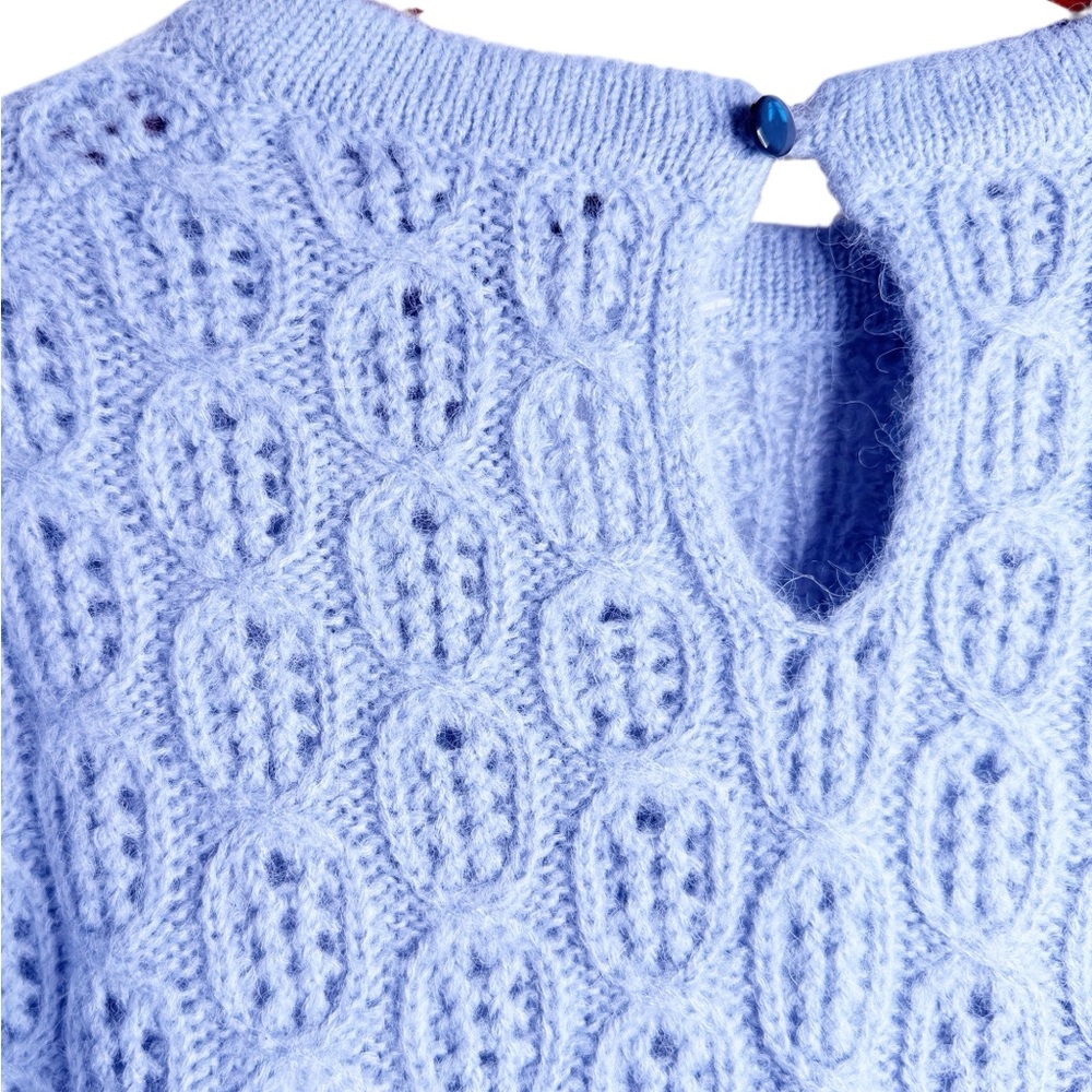 J. CREW NWT Puff Sleeve Alpaca Blend Knit Sweater Size Medium in Dusk Blue - Picture 7 of 10
